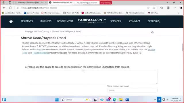 Commissioners press for safer Shreve-Haycock corridor as Fairfax plan advances