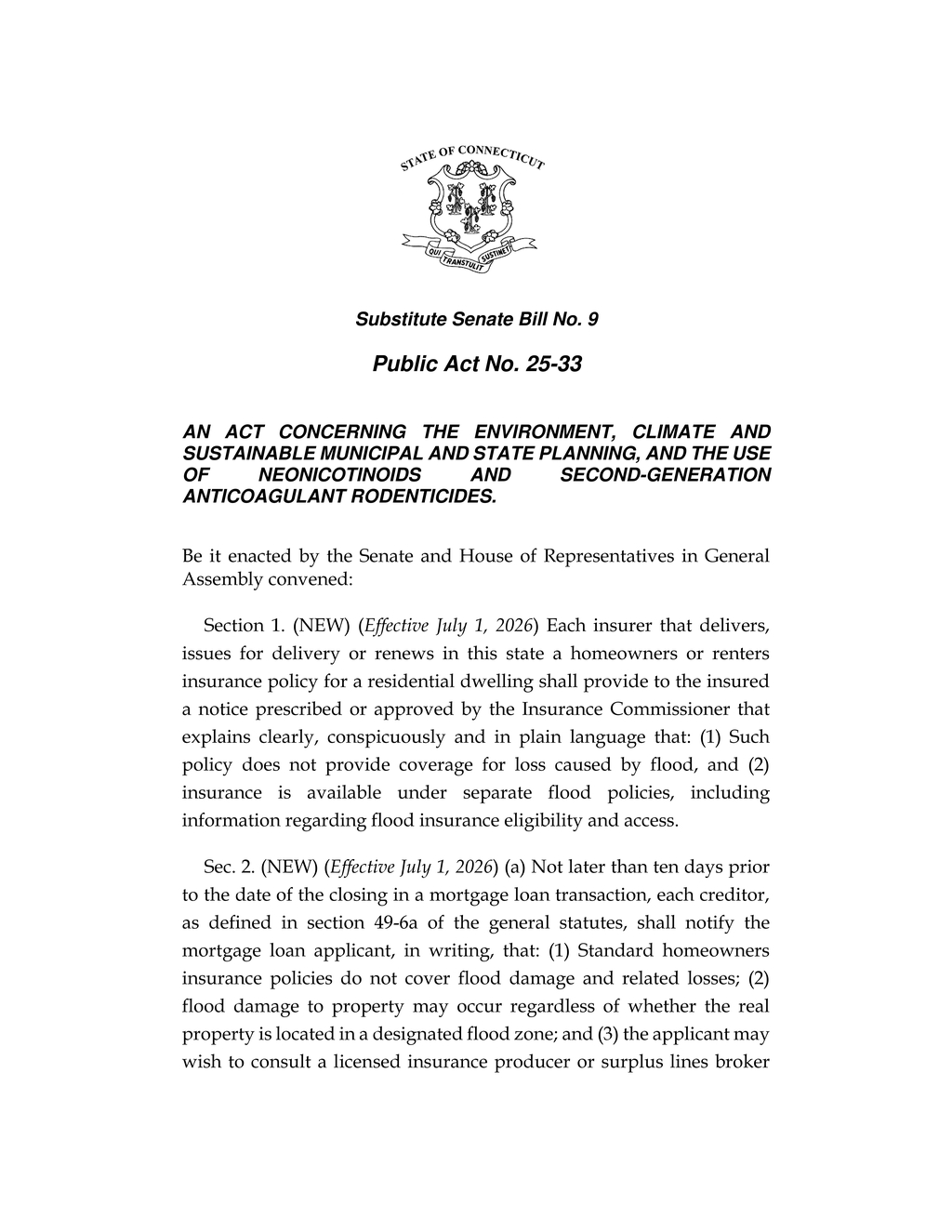Connecticut legislature updates property disclosure requirements effective July 2025