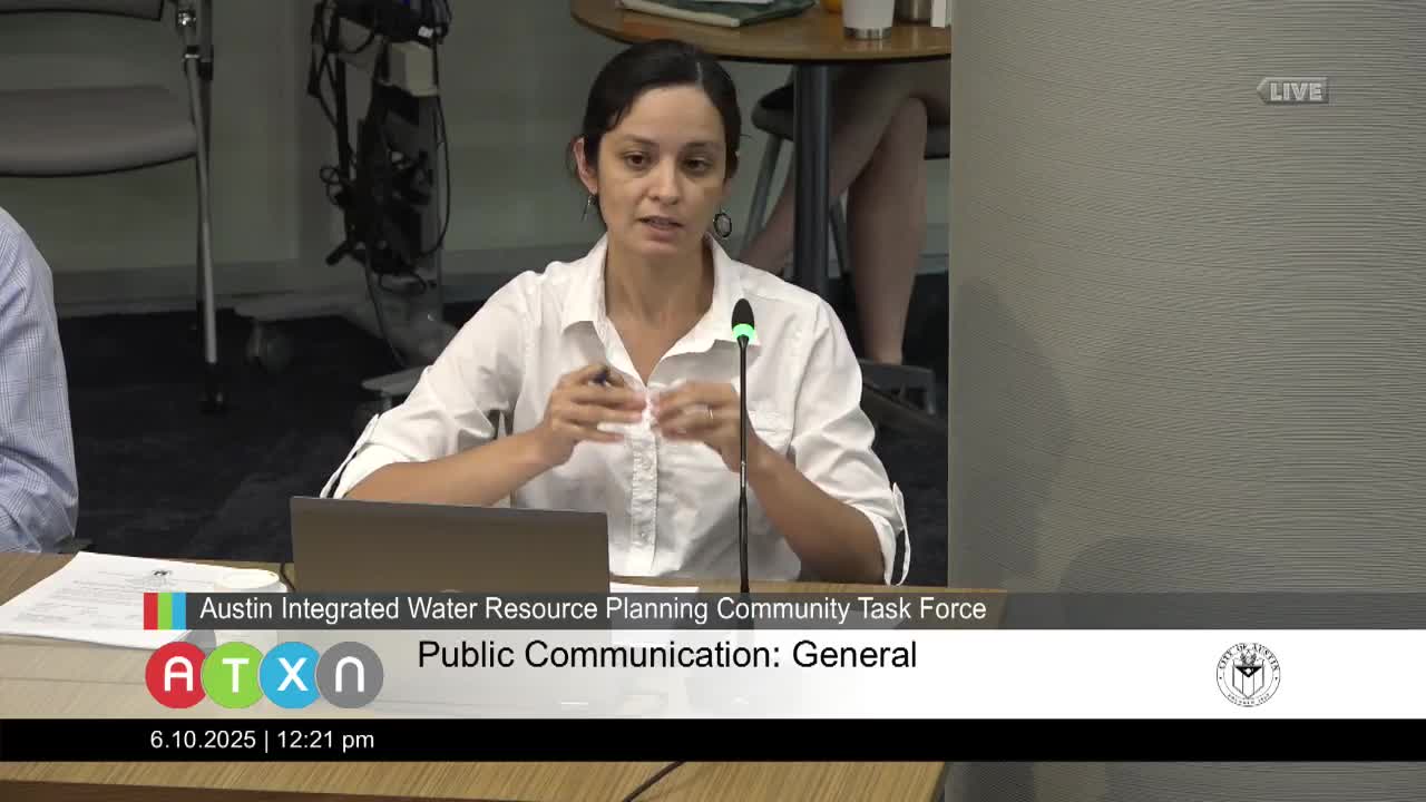 Director Susana Almanza outlines water benchmarking and conservation plans in Austin meeting