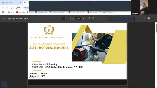 Applicant proposes four-port Level 2 EV charging at LA Painting; board requires revised drawings and legal parking stalls