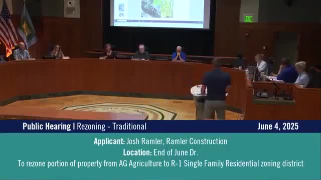 Commission recommends rezoning portion of 8‑acre June Drive parcel to R‑1 for single‑family home