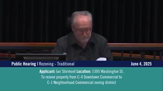 Commission backs down‑zoning at 1395 Washington from C4 to C1 to allow residential or lower‑intensity uses