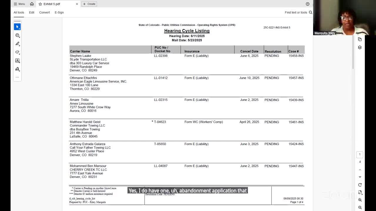 PUC recommends dismissal of multiple transportation carriers including Eagle Mountain Limousine
