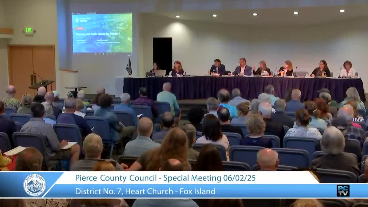 Pierce County outlines District 7 road maintenance, chip‑seal and seawall repairs