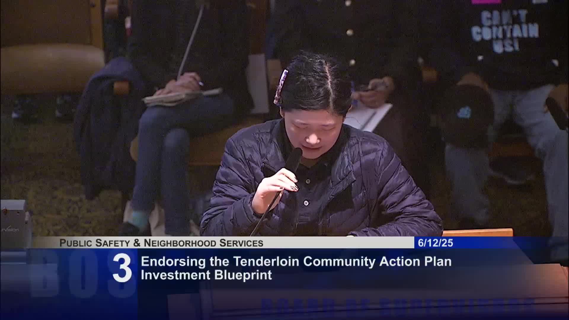Naima Hall advocates for support of Tenderloin during community testimony