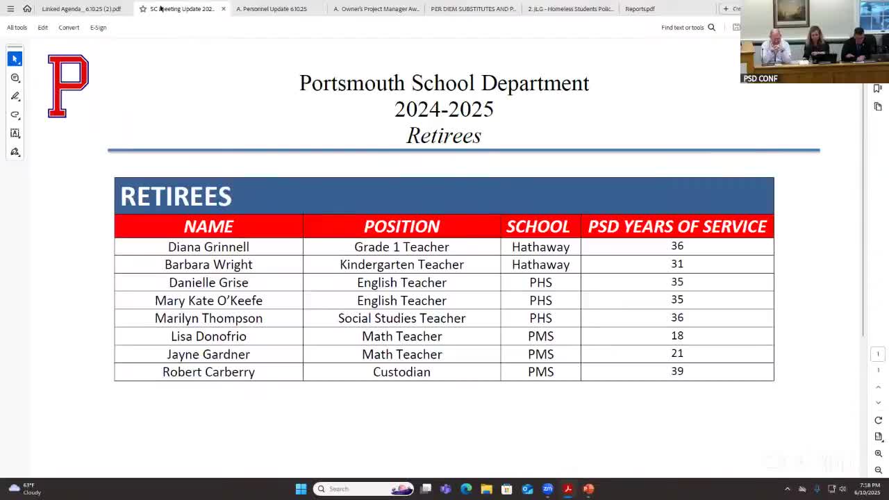 Portsmouth School District honors retirees with over 250 years of combined service