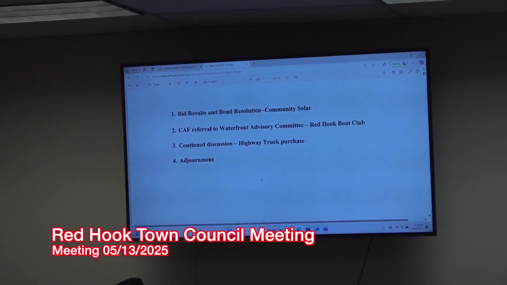 Red Hook board accepts finance and clerk reports, votes to enter attorney-client session