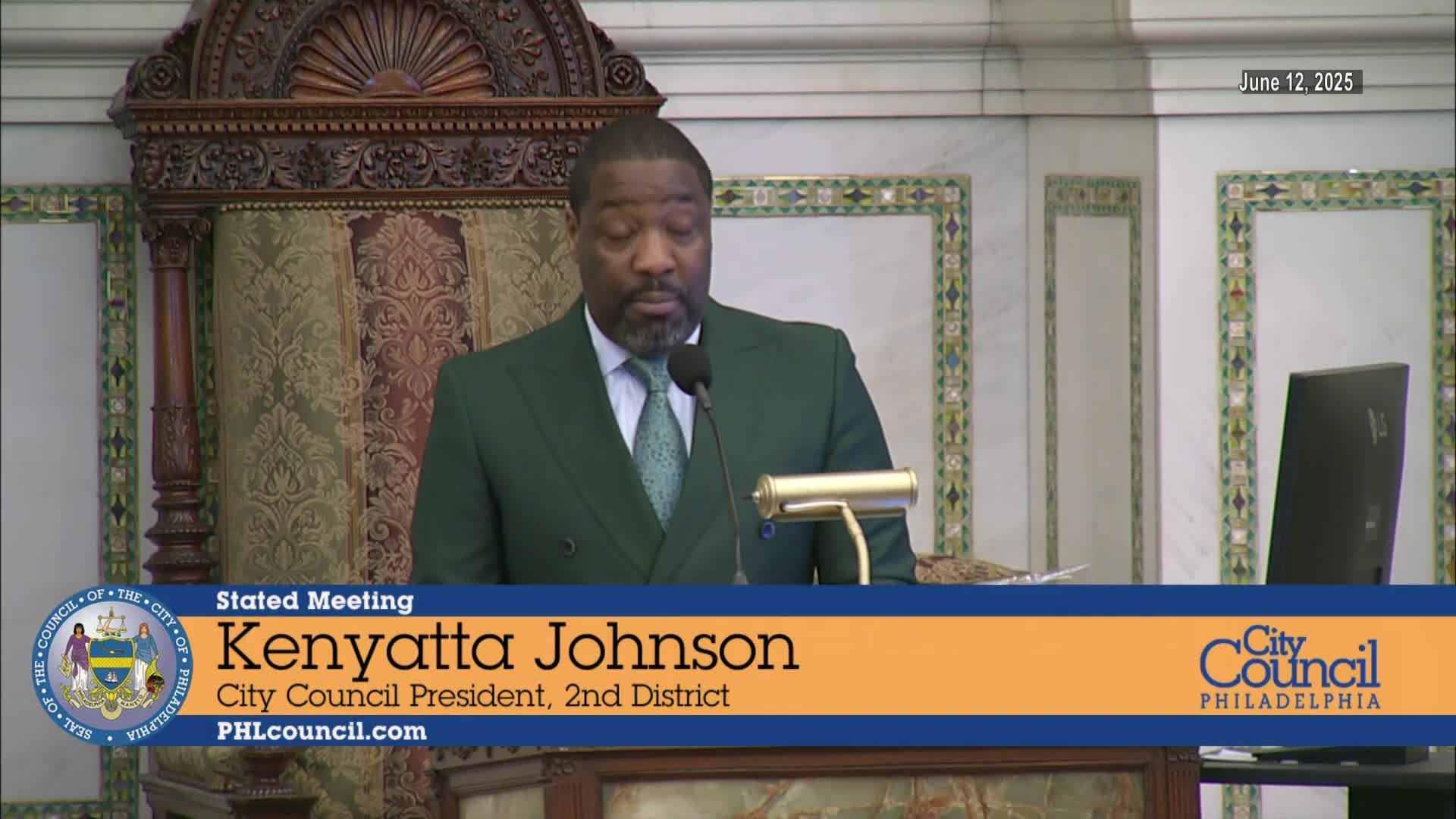 Reverend Kathy Mitchell leads prayer at Philadelphia City Council meeting