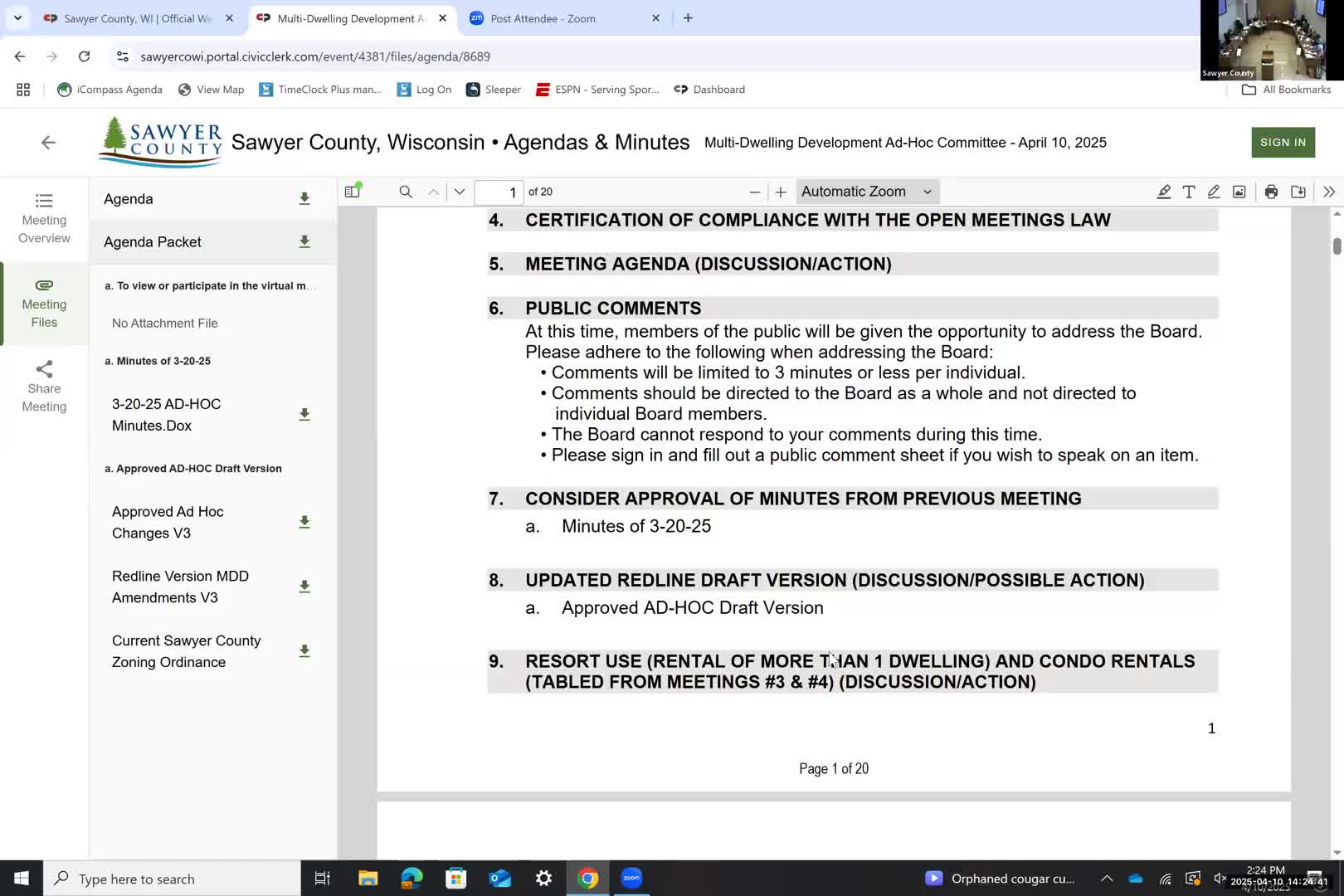 Ad hoc reviews red-line ordinance draft; committee clarifies definitions, increases per-unit lot-area recommendation