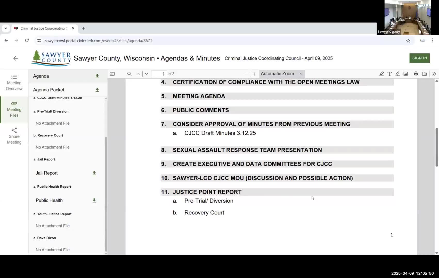 Sawyer County CJCC discusses forming executive committee and shorter-term work groups