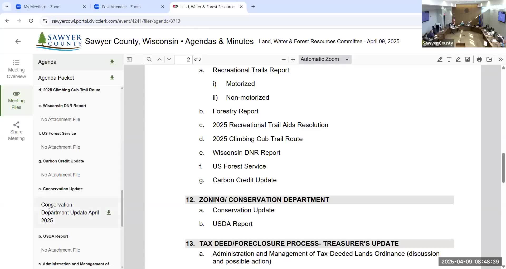 Conservation staff brief committee on nonmetallic-mining inspections and Billy Boye flowage water-level review
