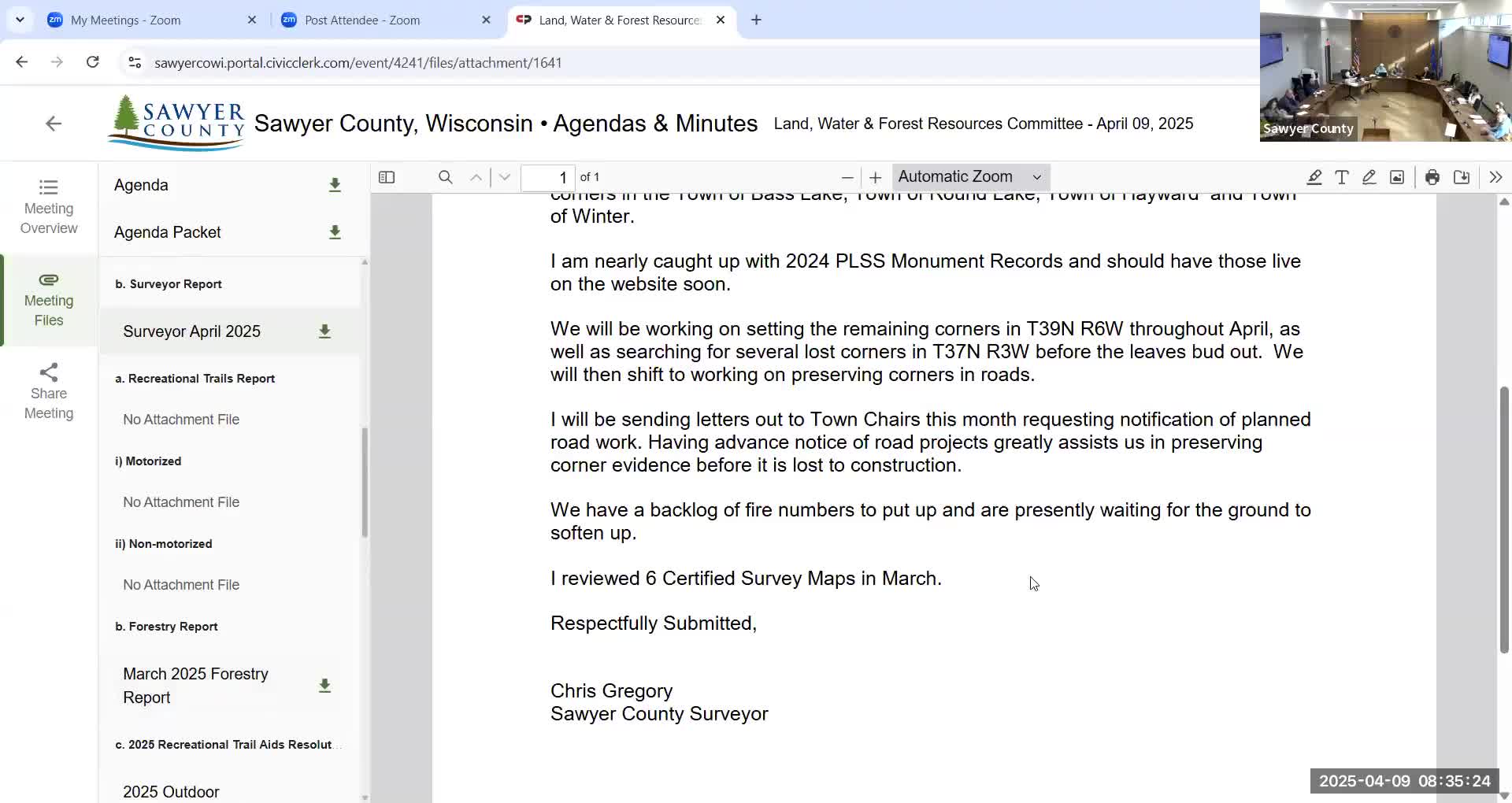 Committee approves 2025 recreational-trails resolution; forestry report details upcoming timber sales and trail work