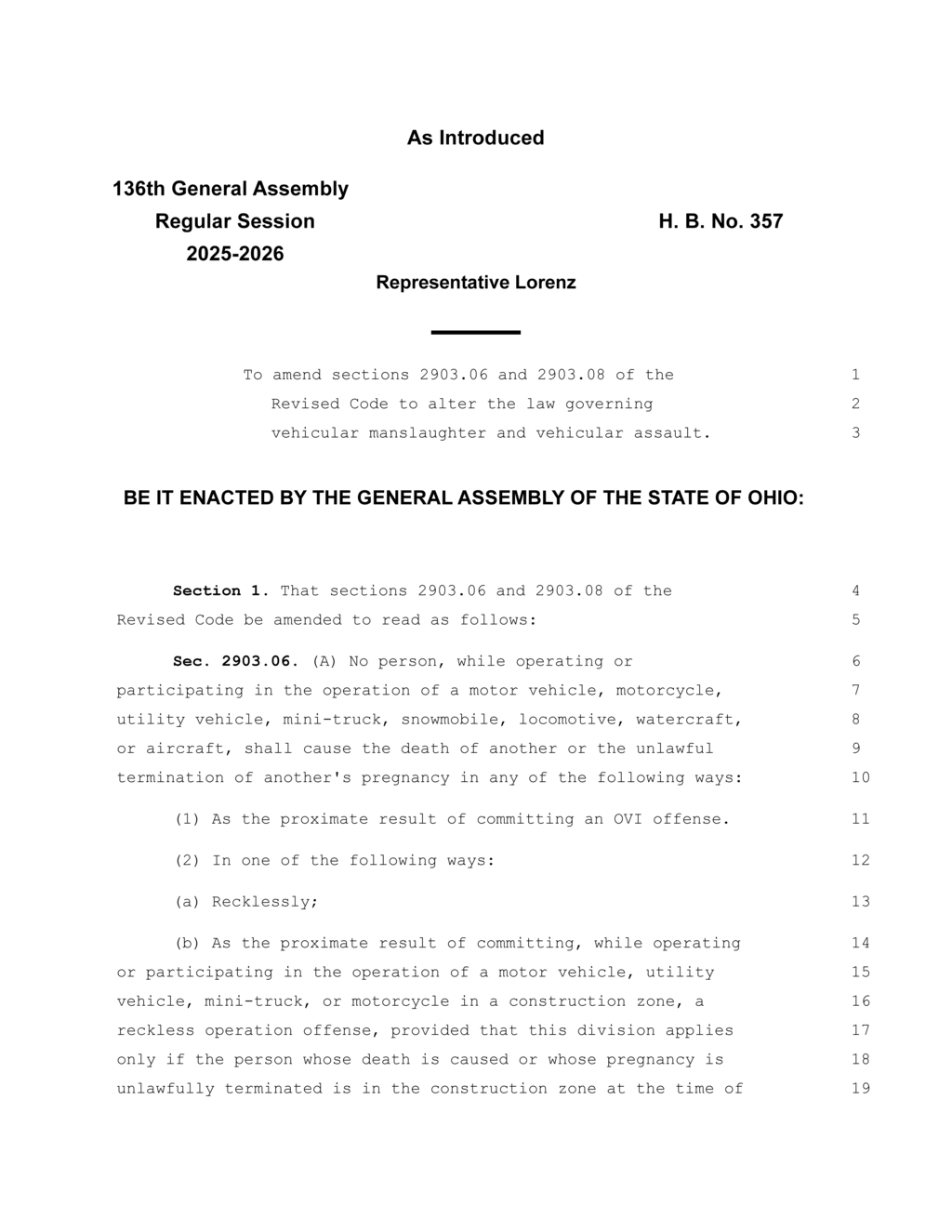 Ohio General Assembly considers changes to vehicular manslaughter and assault laws