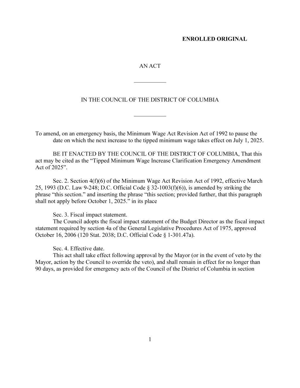 D.C. Council pauses tipped minimum wage increase until October 2025