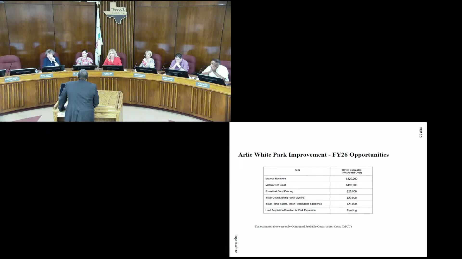 Terrell council evaluates modular restrooms and park improvements at multiple sites