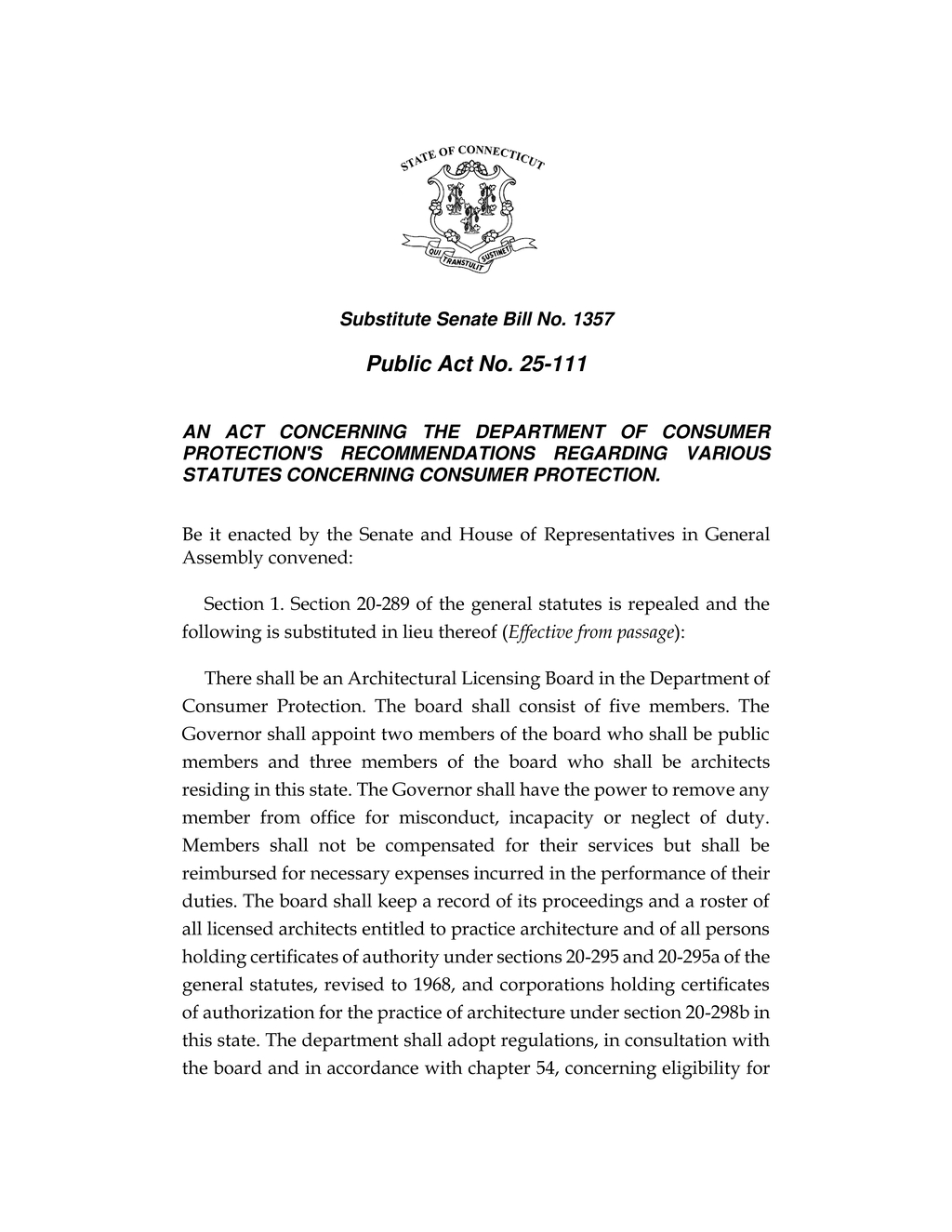 Connecticut enacts new architectural licensing regulations and renewal fees