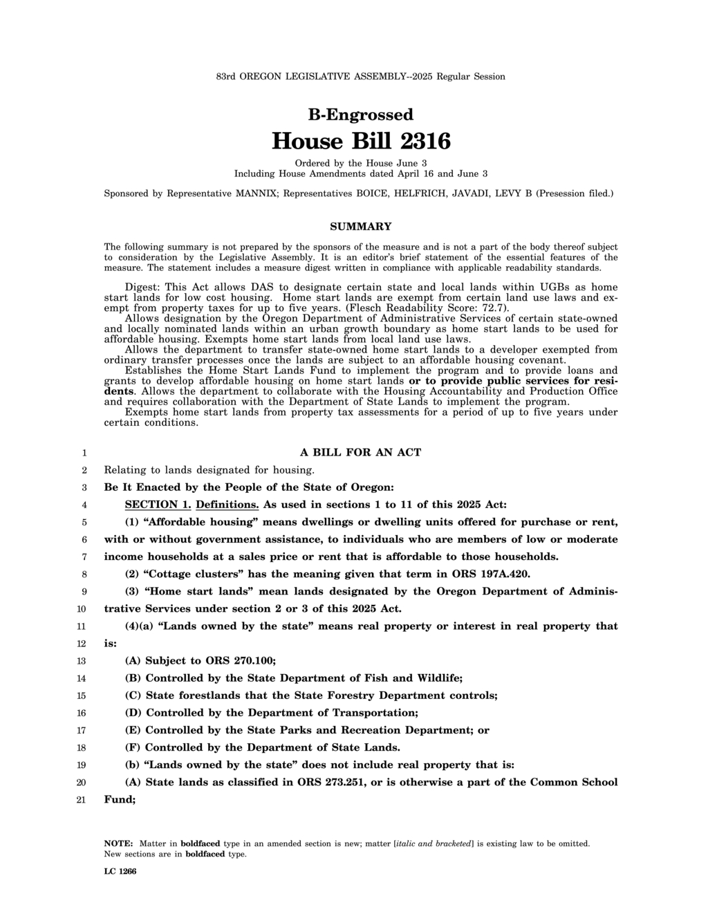 Oregon legislature approves tax exemptions for home start lands under 2025 Act