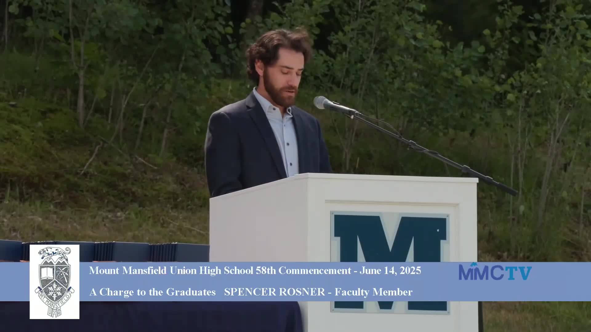 Senior student Gabriel O'Malley delivers heartfelt address at Mount Mansfield graduation