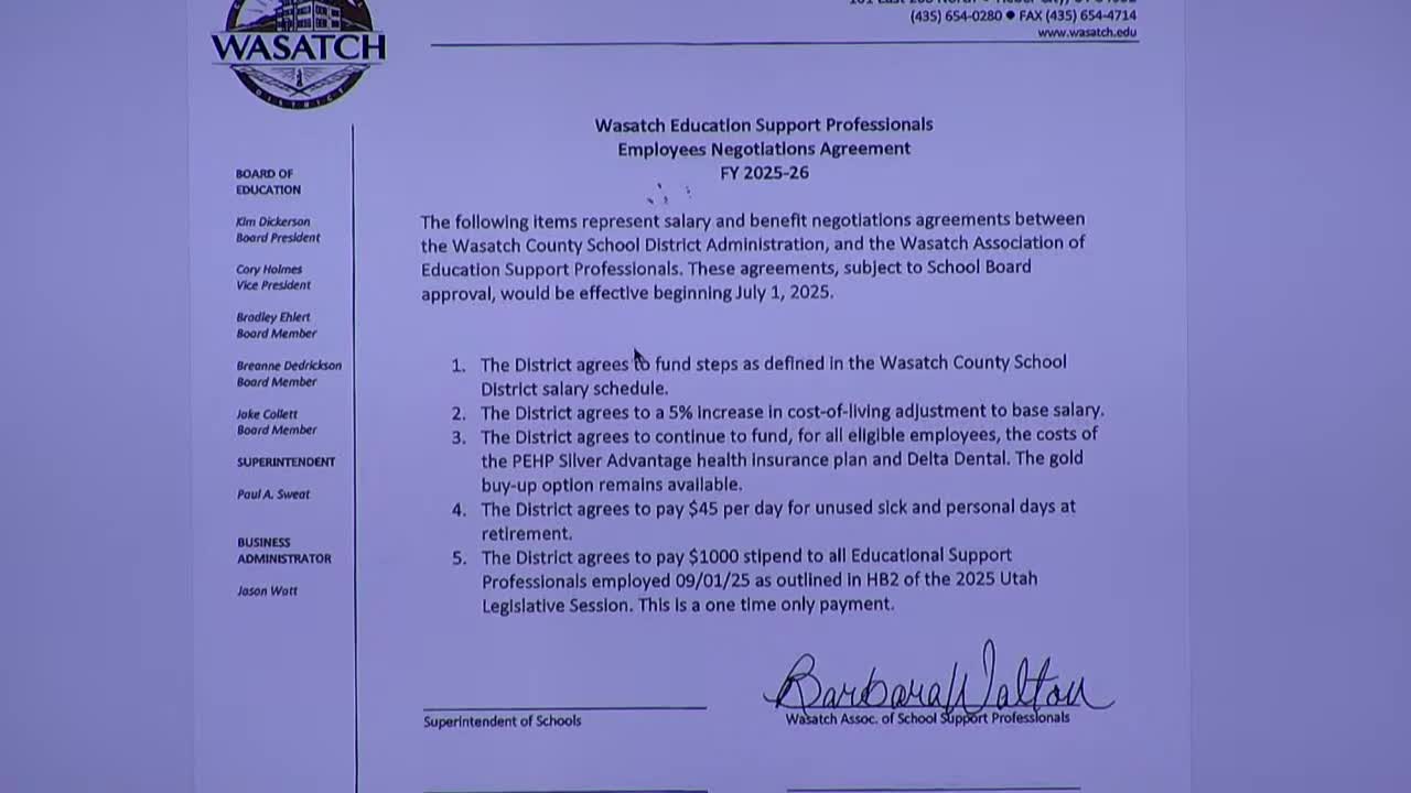 Wasatch School Board approves negotiations agreements for employee benefits and salaries