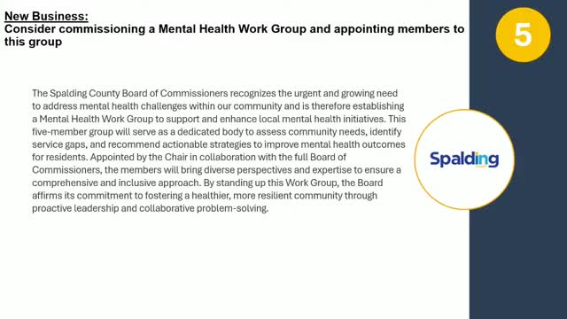 Board creates five‑member mental health work group to assess needs and gaps