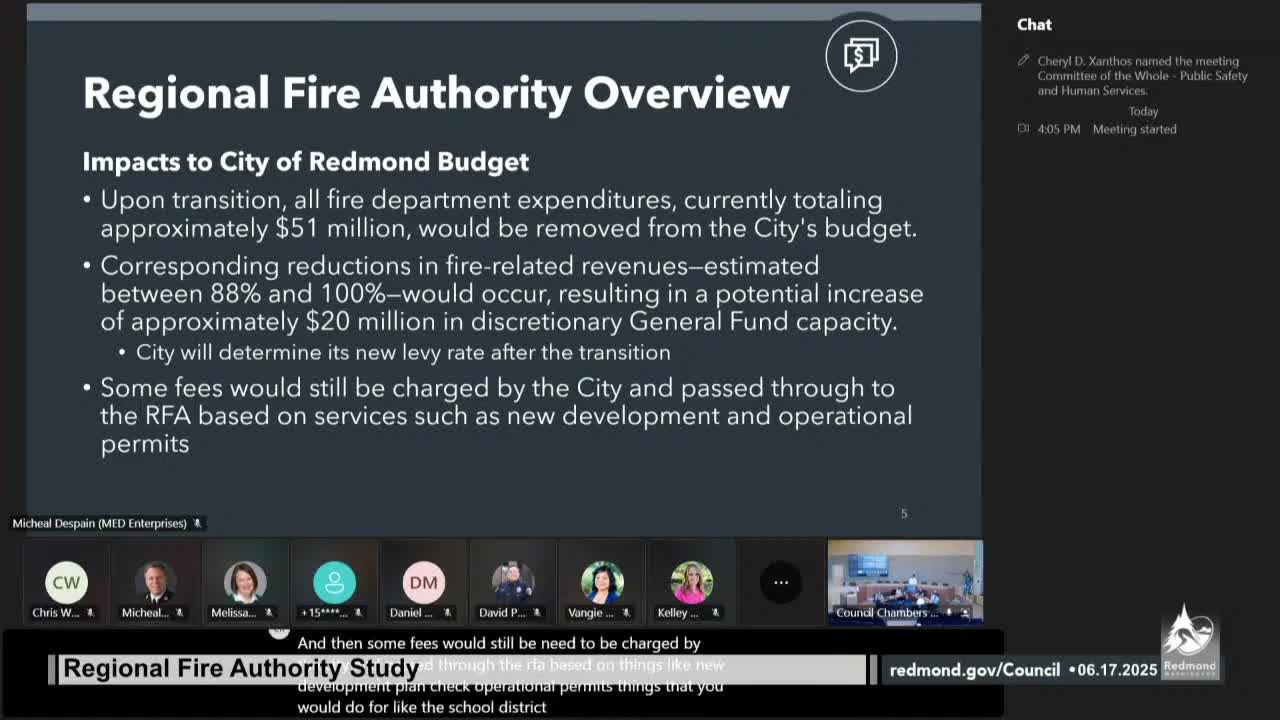Redmond discusses formation of Regional Fire Authority with city council members