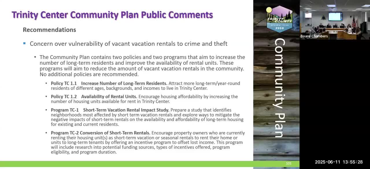 Trinity Center discusses housing crisis caused by vacation rentals and marina development plans