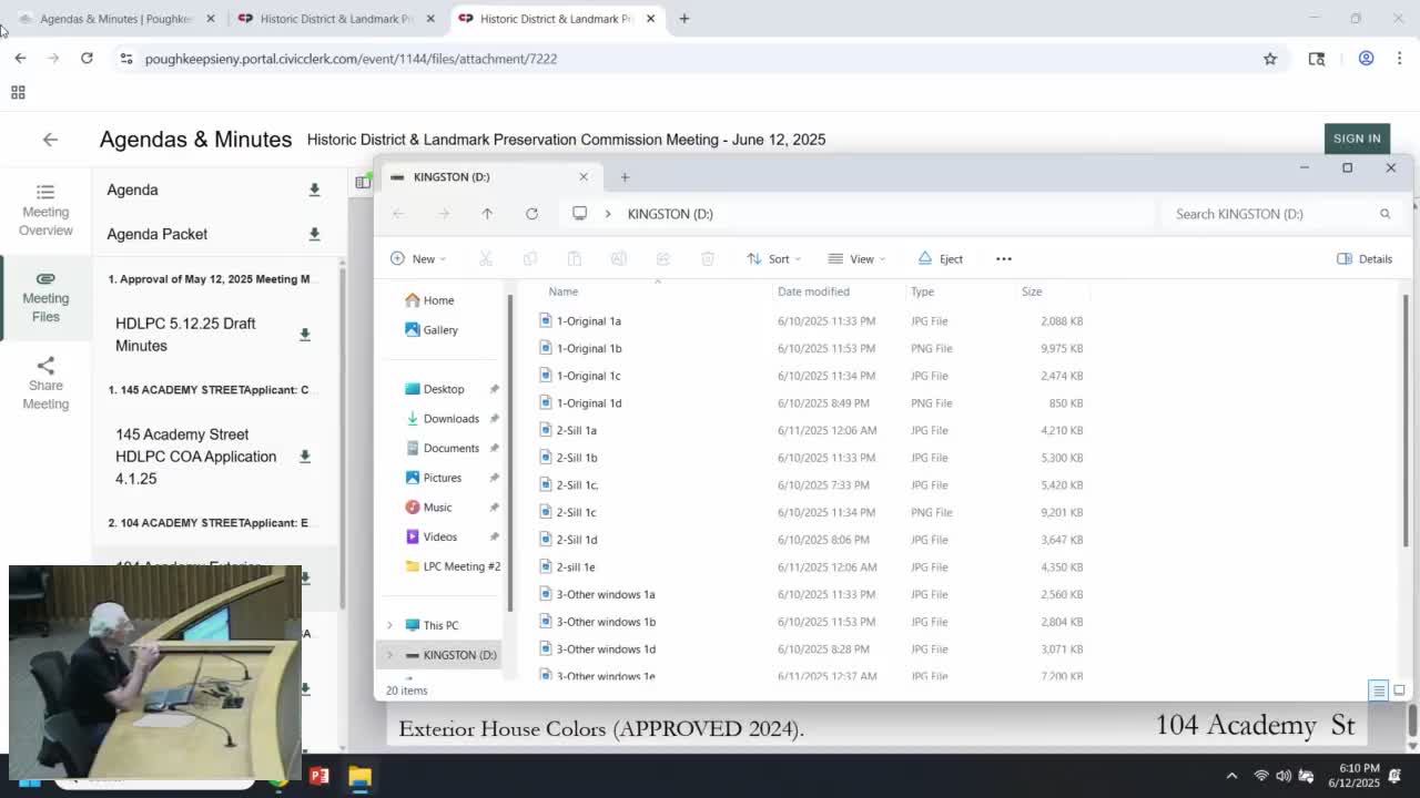 Historic commission denies retroactive approval for vinyl windows at 154 Academy Street, requests hardship materials