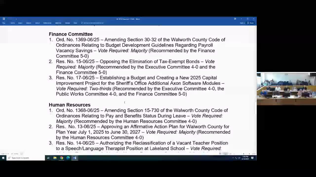 Walworth County board amends budget guidelines and opposes elimination of tax-exempt bonds