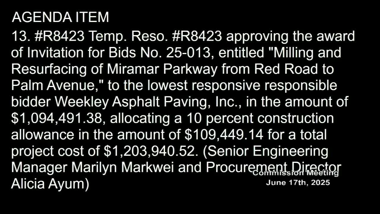 Commission awards Miramar Parkway resurfacing contract, plans summer work