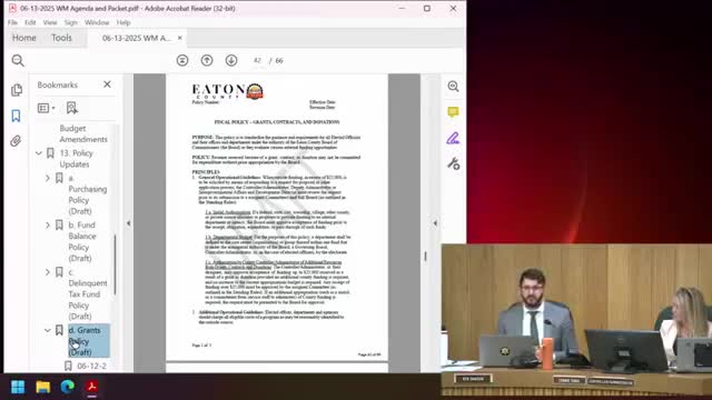 Eaton County adopts grant policy; staff to collect 15% admin fee to support county services