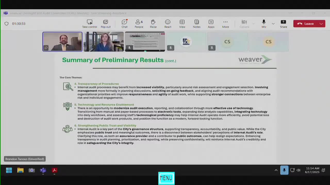 Internal Audit Team outlines strategic improvements for city governance and transparency