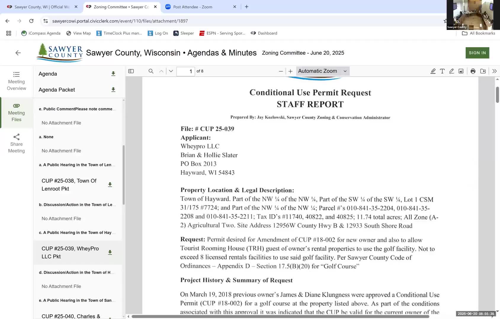 Zoning committee tables Way Pro LLC CUP amendment to allow vacation rental guests golf access