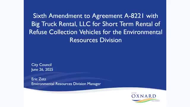 Staff recommends $1.23 million amendment to refuse‑truck rental contract to maintain collection service