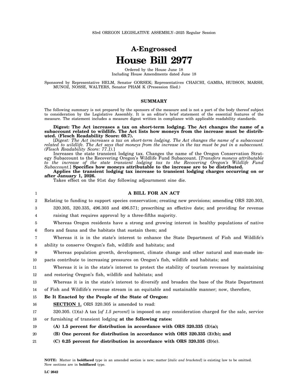 Oregon legislature allocates transient lodging tax revenues for tourism and wildlife initiatives