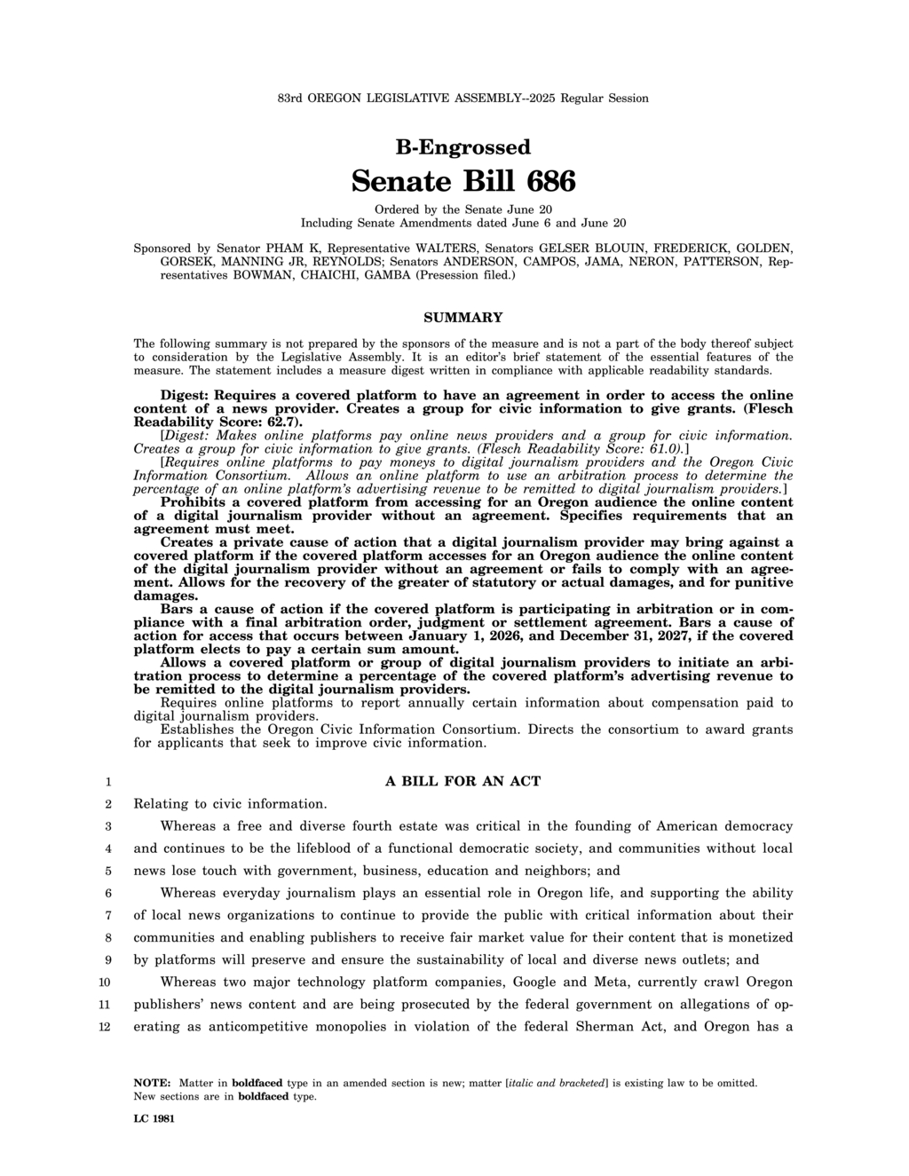 Oregon sets compensation rules for digital journalism content access agreements