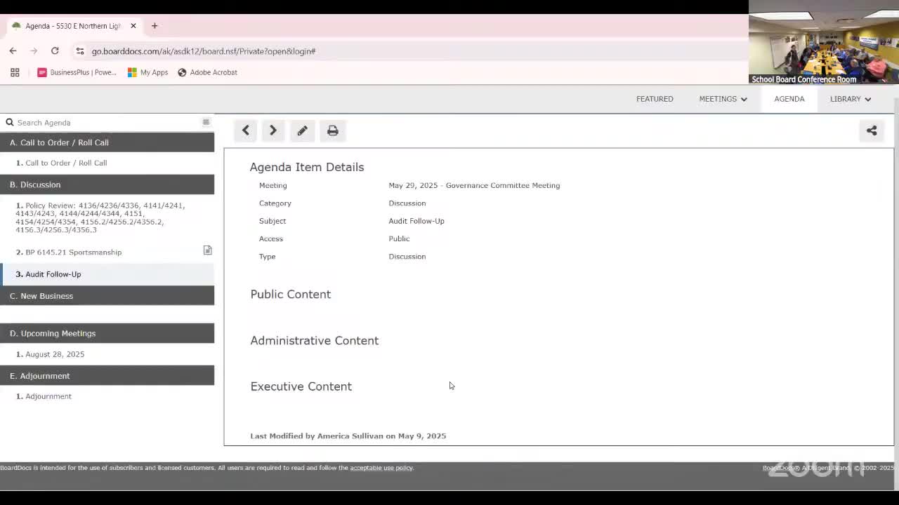 Board discusses governance audit plan; curriculum review and special education audits rise to top