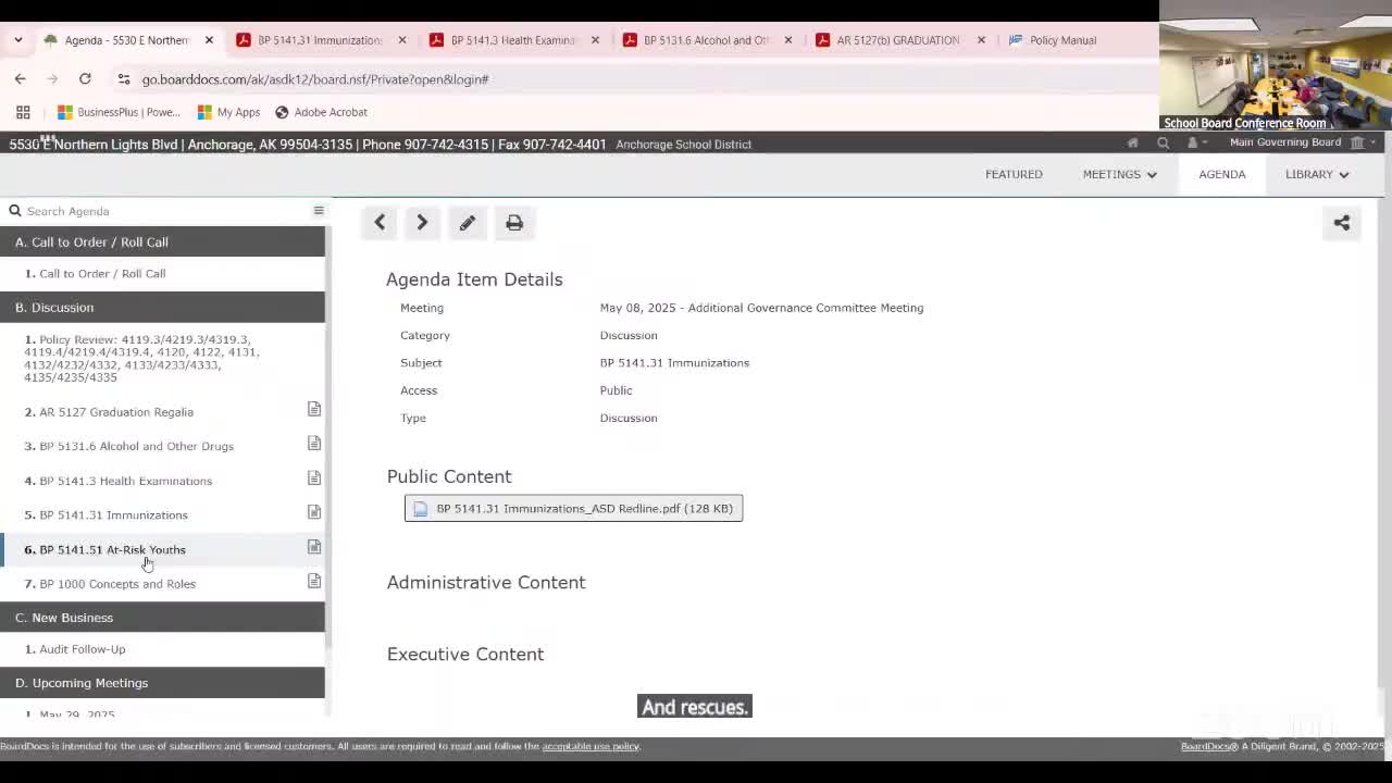 ASD expands "at‑risk" definition to include academic measures; committee marks policy for board review