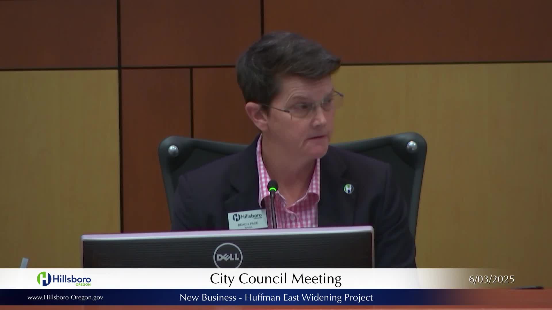 Hillsboro council awards $2.115 million contract for Huffman East Widening; approves escrow for right-of-way acquisitions