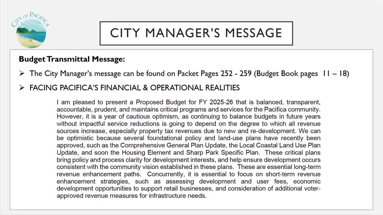 Pacifica City Council reviews balanced budget for fiscal year 25 26 amid challenges