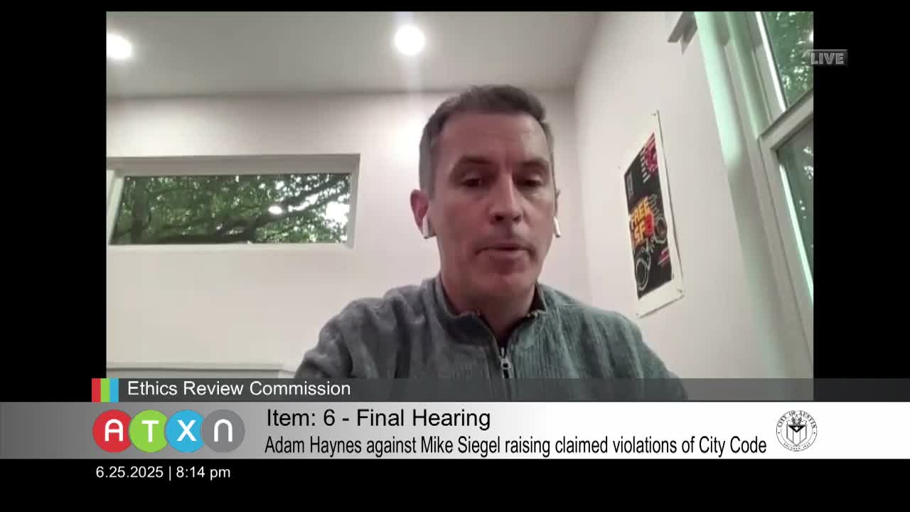Complainant Haynes challenges Councilman Siegel's campaign practices at Ethics Review Commission