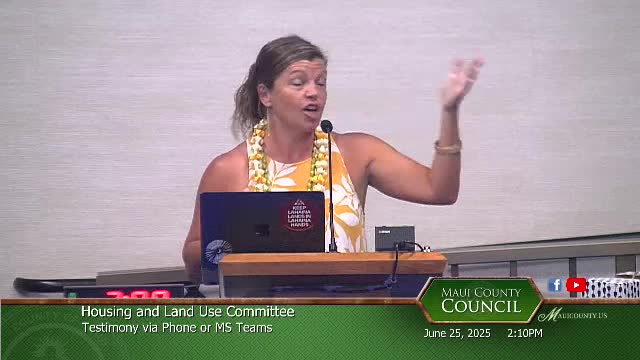 Maile Tabura advocates for Bill 9 to support local housing in Maui