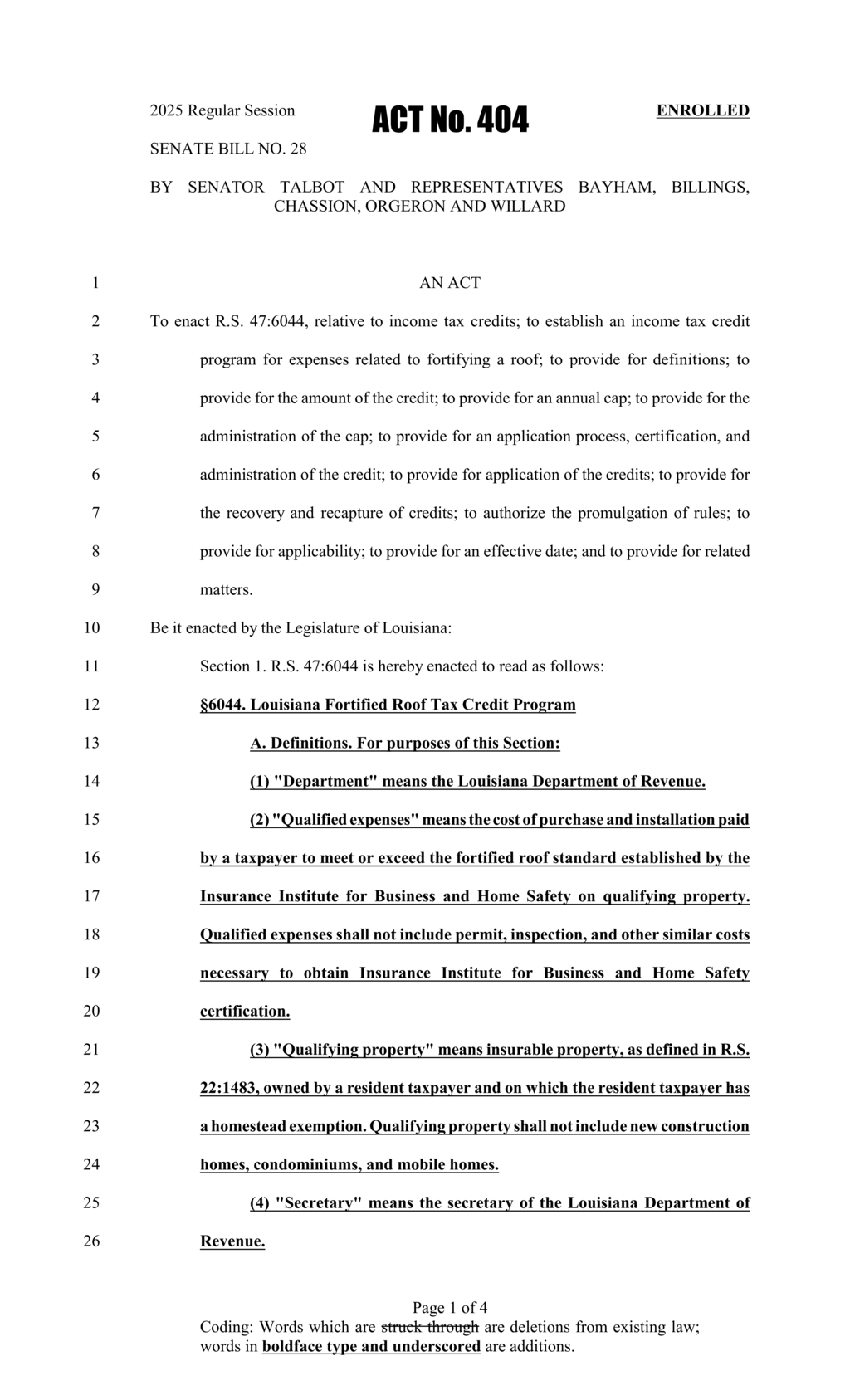 Louisiana Senate enacts $10K tax credit for fortified roof installations