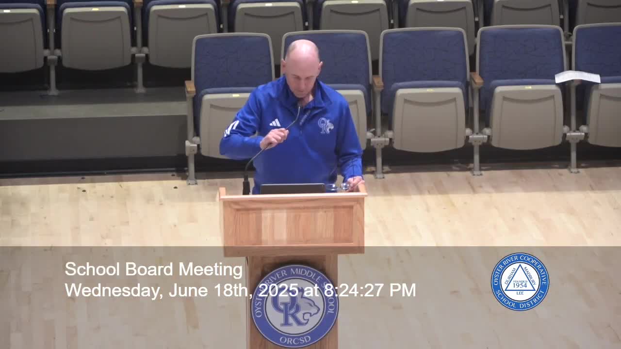 Bill Sullivan reviews middle school's successful year and future goals at assembly