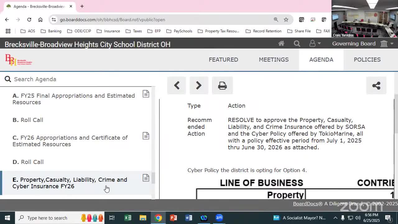 Board approves new insurance coverage and adjusts pay-to-participate schedule; cyber coverage expanded