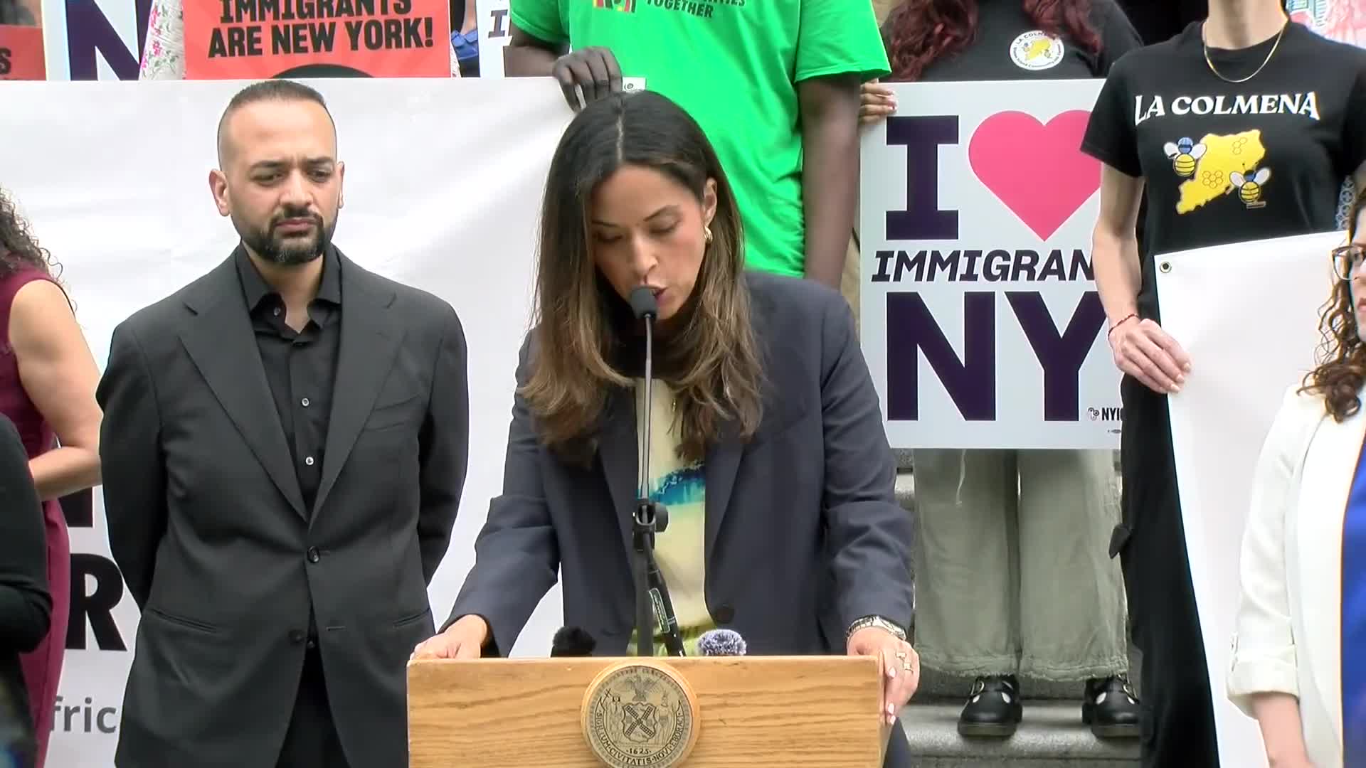 Rosa Cohen Cruz advocates for immigrant legal funding at New York press conference