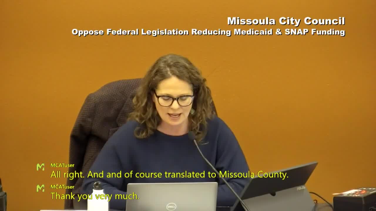 Missoula City Council urges Montana delegation to oppose Medicaid SNAP funding cuts