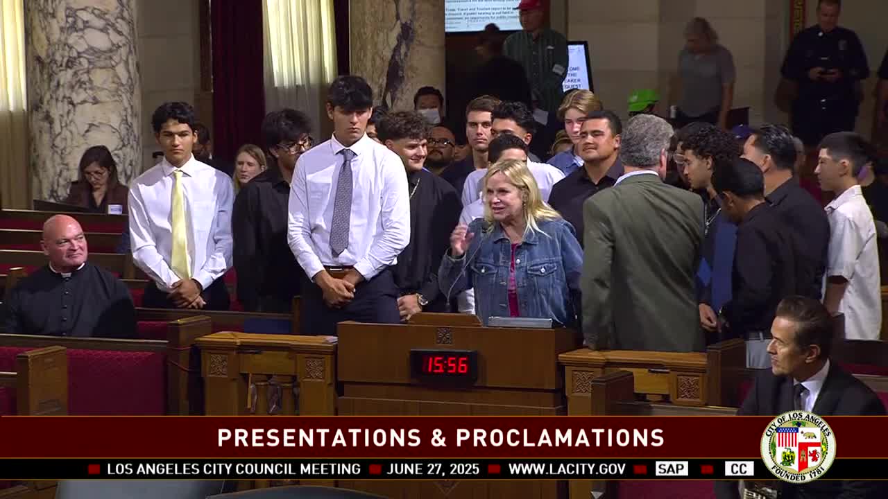 Councilman McOsker honors Mary Star High School's CIF championship baseball team