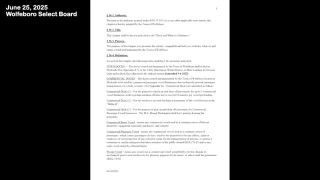 Wolfeboro Selectmen amend town dock usage regulations for public and ADA access