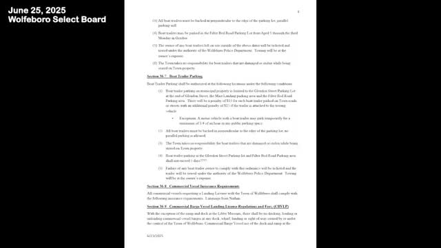 Select Board discusses enforcement, insurance and fees for dock use; flags Libby Museum storage and trailer-parking rules