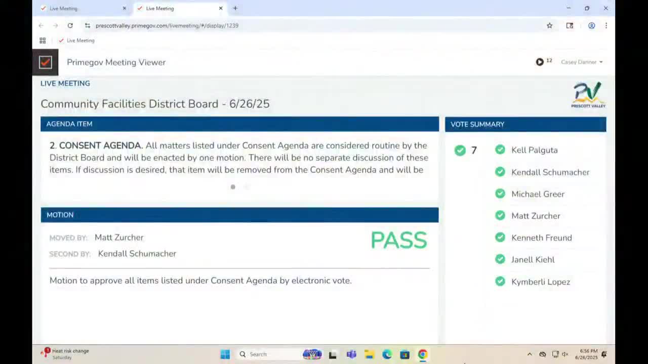 Prescott Valley board adopts final FY2025–26 budgets for six community facilities districts